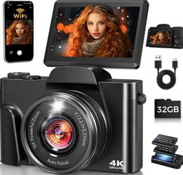 4K Digital Camera for Photography Autofocus, Upgraded 64MP WiFi Vlog Camera for YouTube with 3" 180° Flip Screen, 16X Zoom, Compact Travel Cameras for
