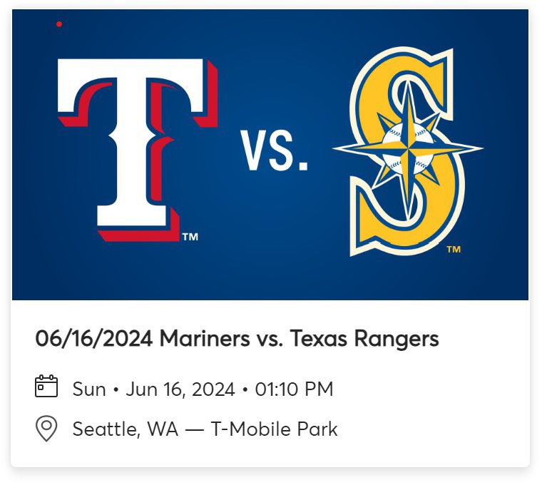 Seattle Mariners vs Texas Rangers (6/16/24)-Price Per Ticket