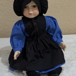 Girl Amish Doll  12 1/2” Tall Sitting 