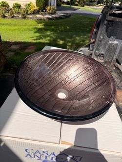 Brand New Galactica Gray Glass Vessel Sink 16x16