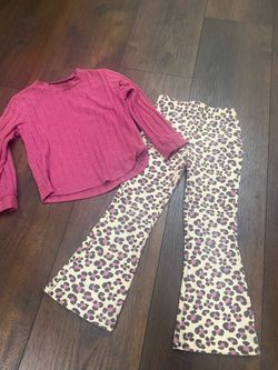 Girls pink cheetah bell bottom pants and sweater size 6 by Nanette #23