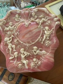 Pink Marble-Look Cherub Relief Decorative Plaque