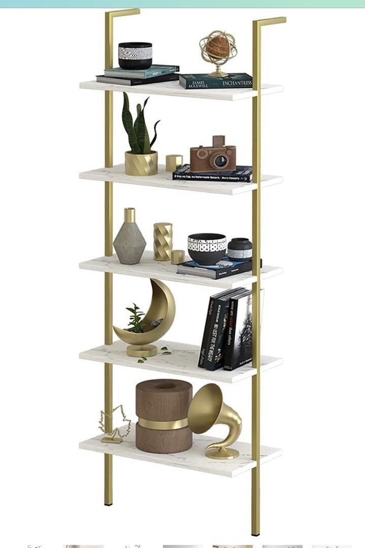 New 5 Tier Ladder Bookshelf, white and Gold Set of 2