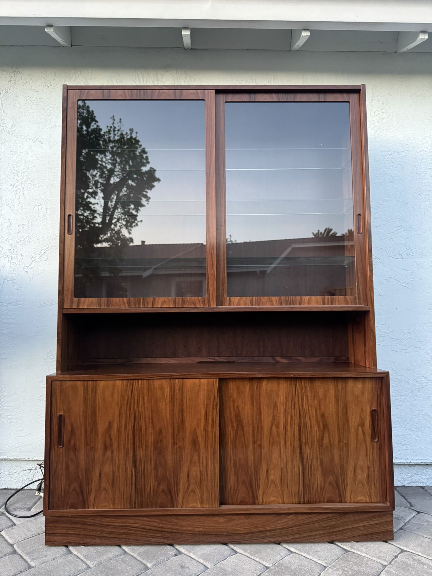 Antique Hundevad Denmark mid century modern display china cabinet