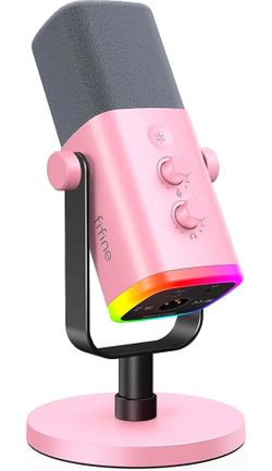 FIFINE XLR/USB Microphone, Gaming Recording PC Microphone with Headphones Jack, Mute Button, Dynamic RGB Mic for Computer, Streaming Mic for Podcastin