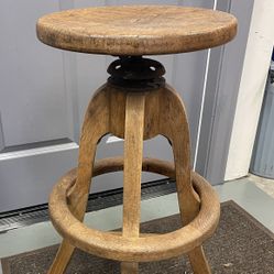(PENDING) Vintage Heavy Wood Adjustable Swivel Drafting Stool