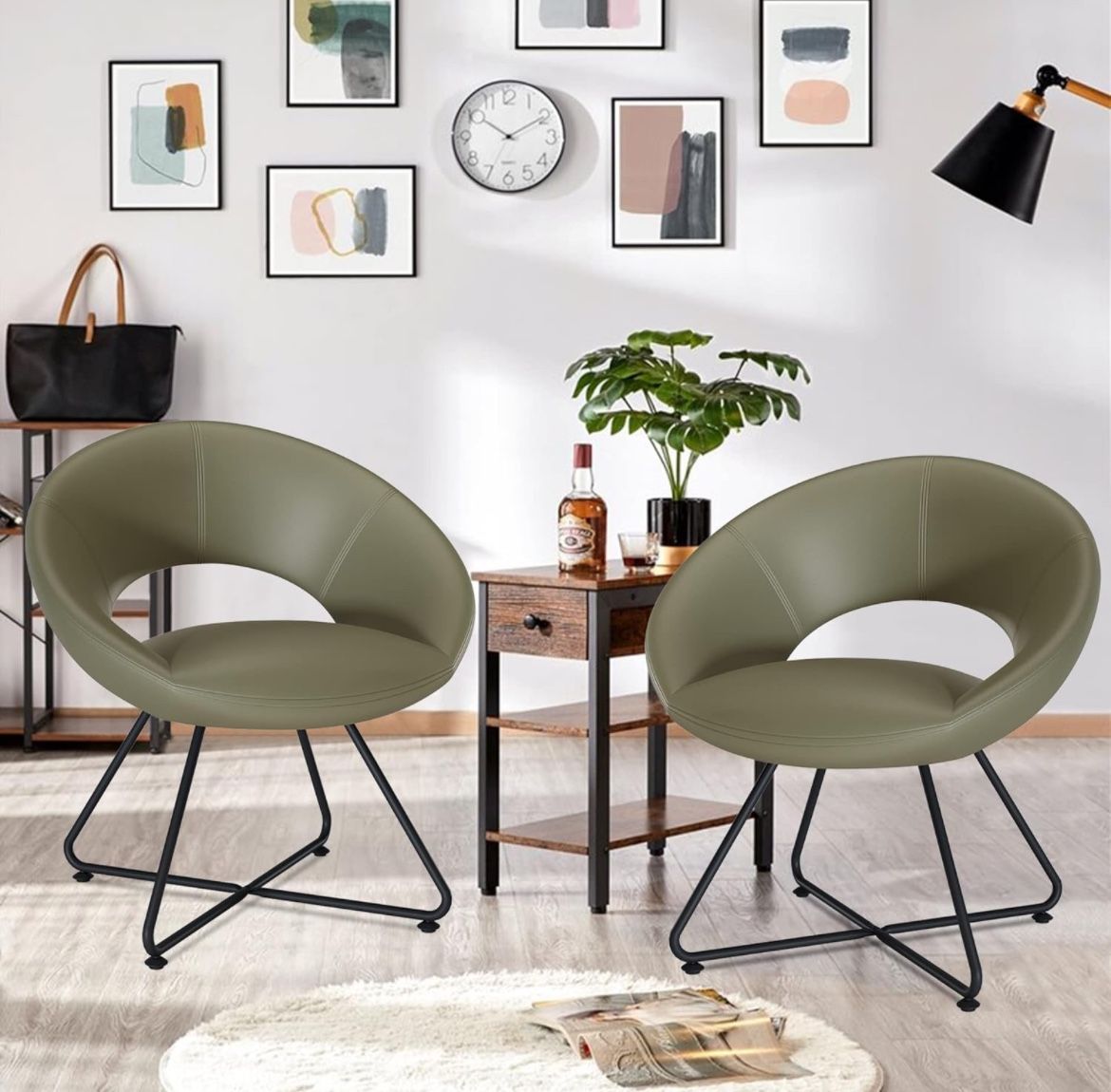 Faux Leather Accent Chairs Set of 2, Modern Swivel Upholstered Arm