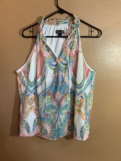 New York & Co 7th Avenue Paisley Racerback Cold Shoulder Sleeveless Blouse - XL
