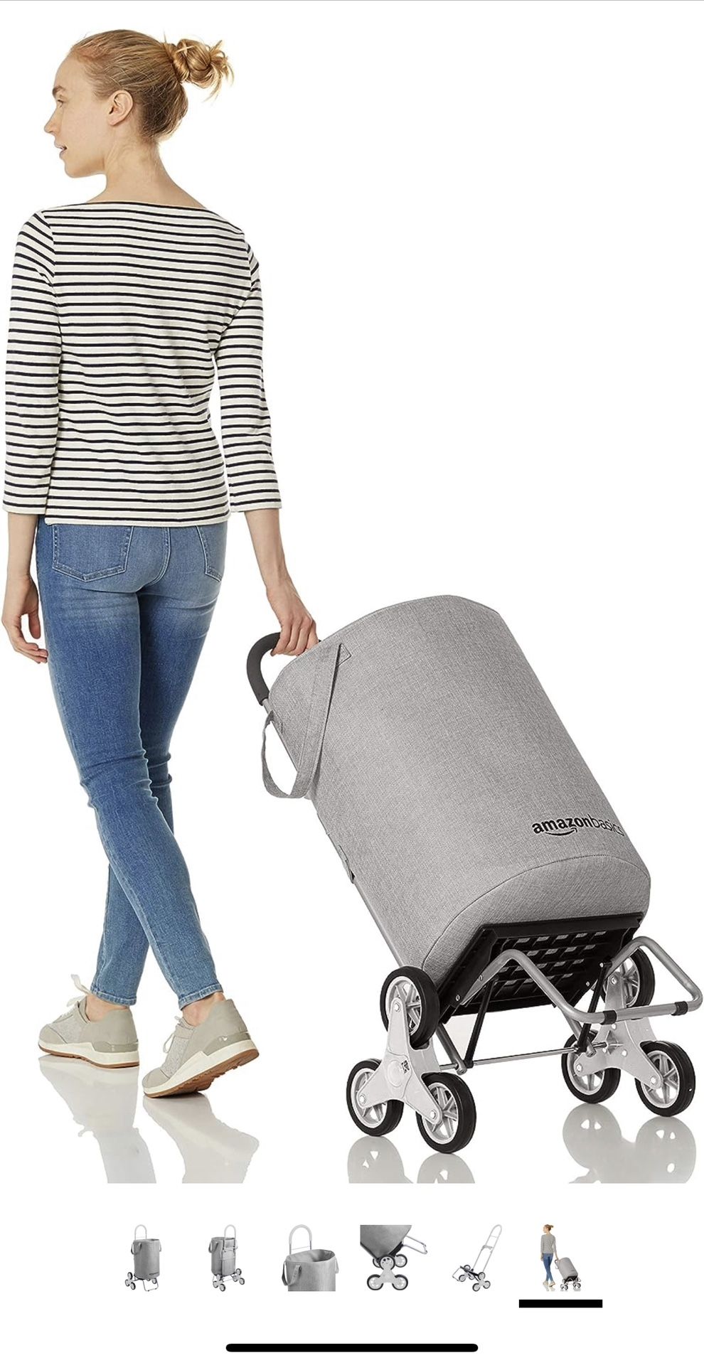Amazon Basics Stair Climber Rolling Laundry Hamper Converts into Dolly, 38 inch Handle Height, Grey