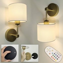 Adhesive Battery Wall Sconces Rechargeable Gold Set of 2, No Nails Cordless Magnetic Wall Lamps