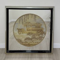 Vintage Monumental Chinoiserie "Marble Boat" Gilded Carving and Eglomise Wall Mirror