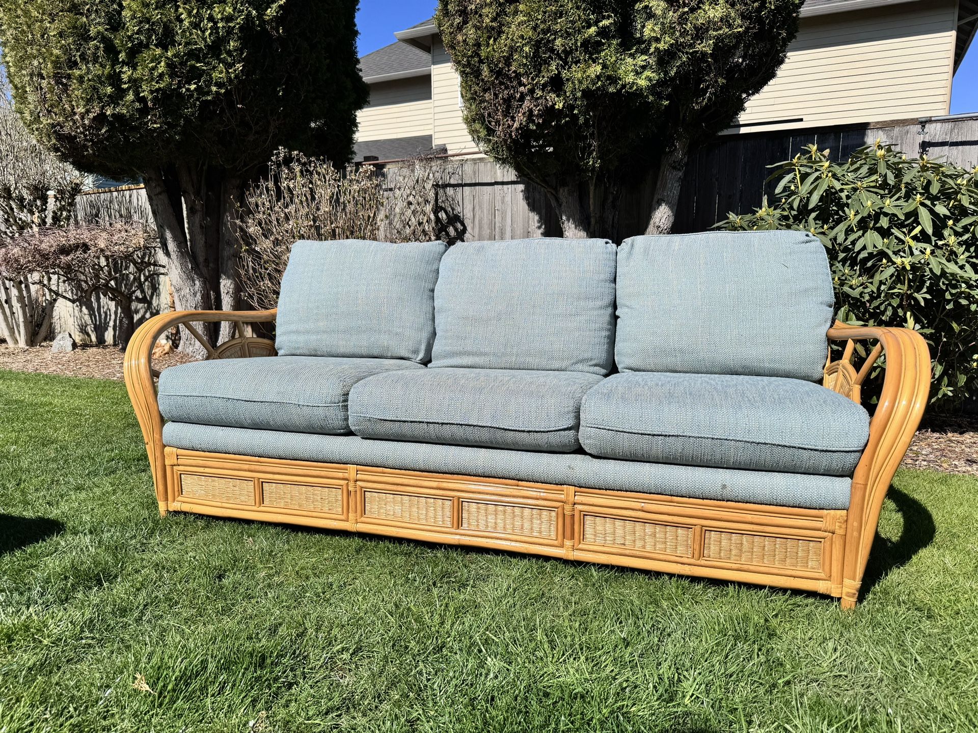 Vintage Rattan Sleeper Sofa Couch With Leggett & Platt