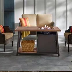 Fordham 46 in. Brown Steel Propane Outdoor Fire Pit Table with Lava Rocks