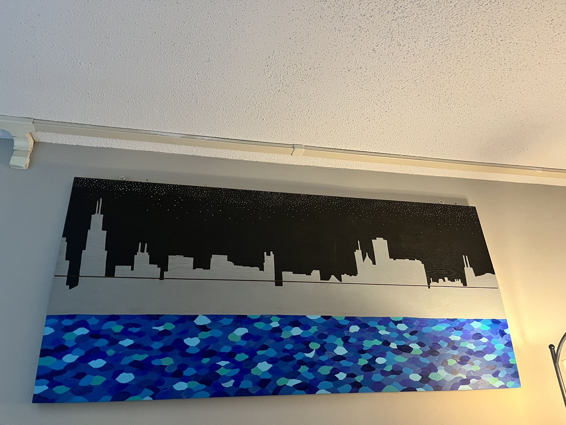 Wooden Hand painted Chicago Skyline Painting