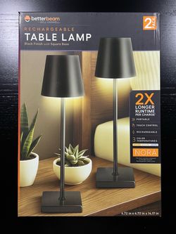 BETTERBEAM Nora 15 in. Black Modern Dimmable Integrated LED Stick Table Lamp with USB Port 2-Pack