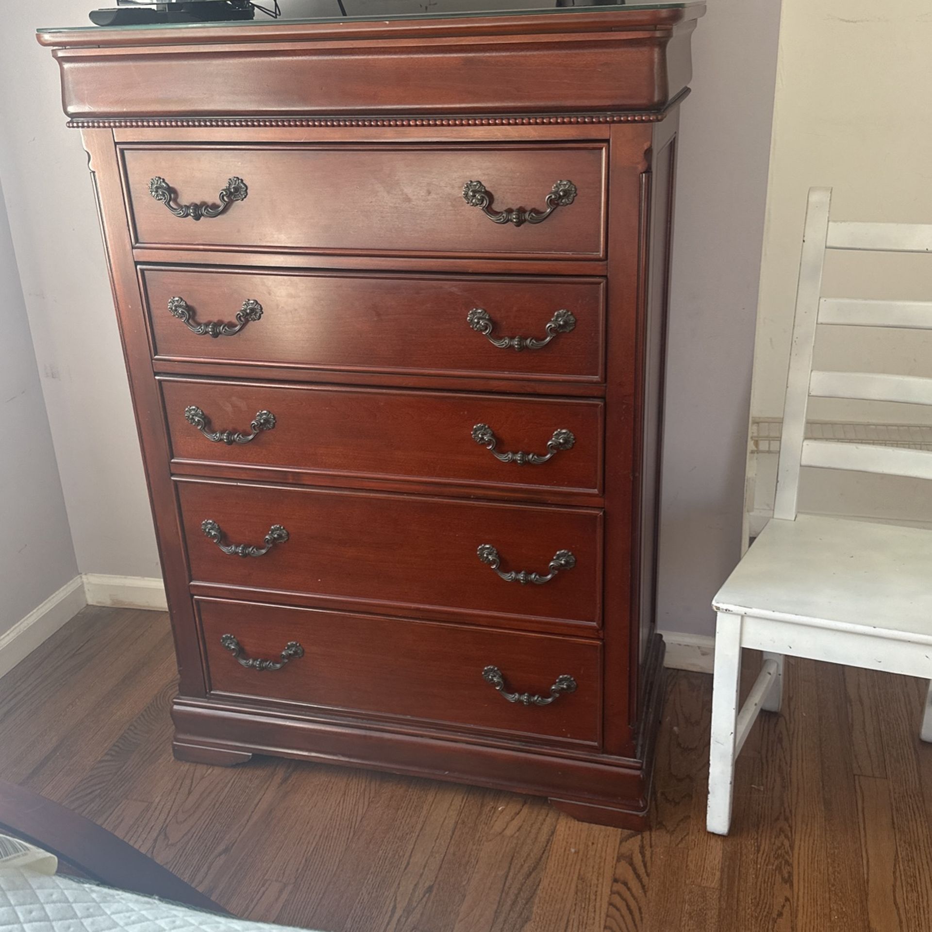 Bedroom Set Full Size Bed Frame- Raymour And Flannigan Solid Oak Wood With Glass Top For All Pieces