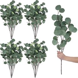 20 Pcs Artificial Eucalyptus Stems Fake Bulk for Wedding Decor Faux Greenery Silver Dollar Leaves 23.6 Inch Silver Dollar Fake Plant Decor Silk Branch