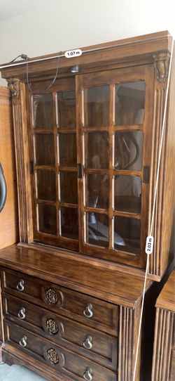 Wood Hutch Display Cabinet Sliding Glass Doors
