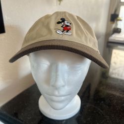 VTG Style Disney Mickey Mouse Baseball Cap 2 tone Beige & Brown Corduroy Brim