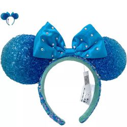 NWT Beautiful Disney Parks Blue Sequence Ears Headband