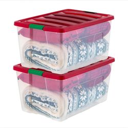IRIS USA 94 Qt. Stackable Plastic Storage Bins with Lids, 2 Pack - BPA-Free, See-Through Organizing Solution, Latches, Durable Nestable Containers, Se