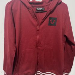 True Religion Kids Deep Red Zip Hoodie with Logo Patch