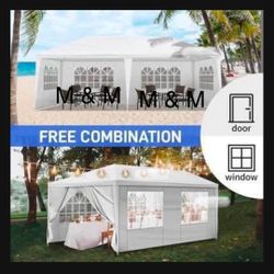10'x20' Outdoor Canopy Party Wedding Tent White Gazebo Pavilion with 6 Side Walls