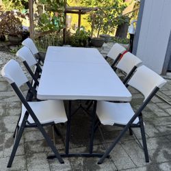 6’ Lifetime Plastic Folding Table and 6 Chairs Set