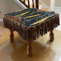 Custom-Made Ottoman or Footstool Upholstered a Pair Leather Cowboy Boots 9”T & 10”x10”