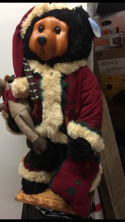Holiday Wooden Christmas Bear W/Base