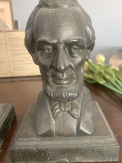Vintage Metal Bronze/Copper/Brass Abraham Lincoln 3D President Bust Bookends Thumbnail