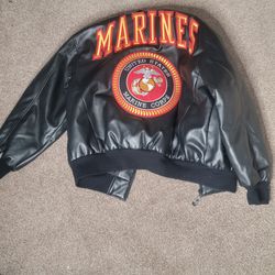 (Damaged) Michael Hoban Wheremi Black Bomber Jacket - Marines - Size Large