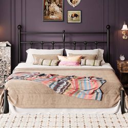 King Size Metal Platform Bed Frame with Victorian Vintage Headboard/Under Bed Storage/No Box Spring Needed/Easy Assembly/Noise Free/Mattress Foundatio