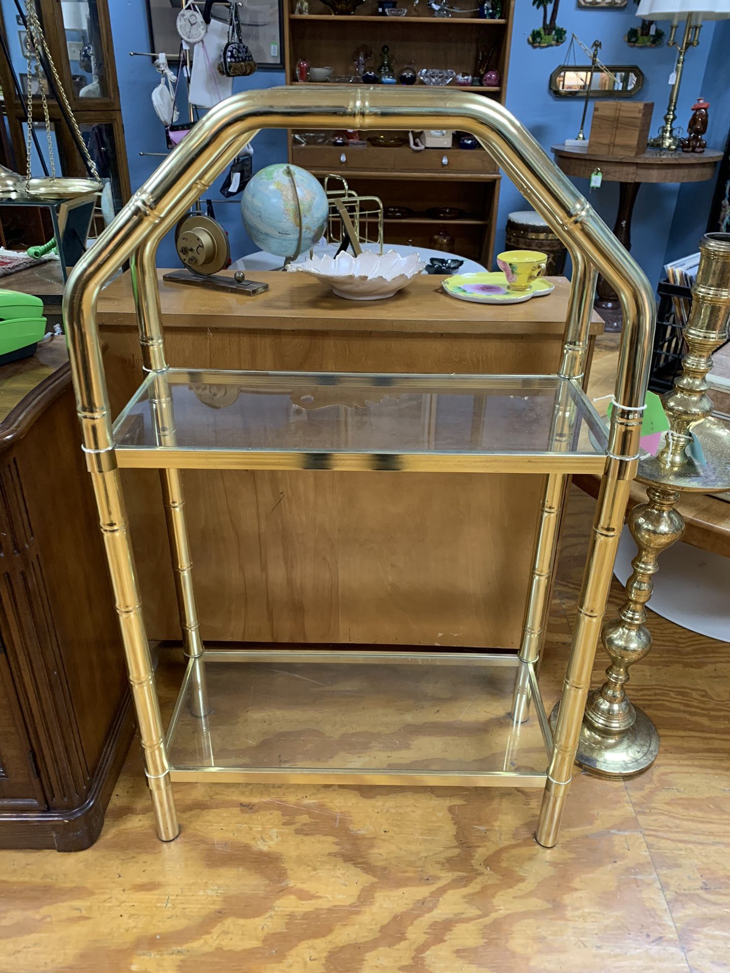 Vintage Brass And Glass Shelving Unit Shelf 