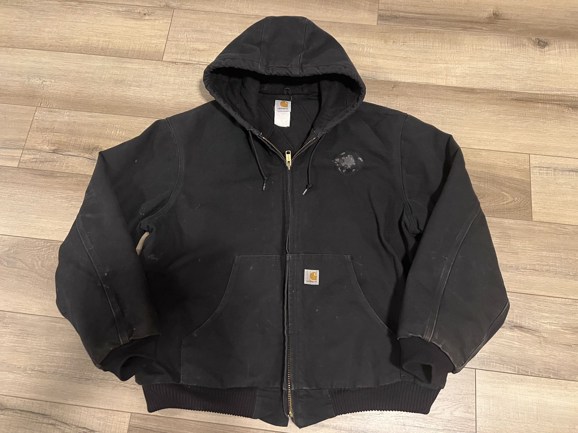 CARHARTT Vintage Black Men's Hoodie Jacket w/Soft Fleece Padded Lining Size XL