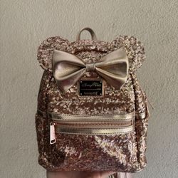 Minnie Mouse Sequin Loungefly Mini Backpack – Rose Gold