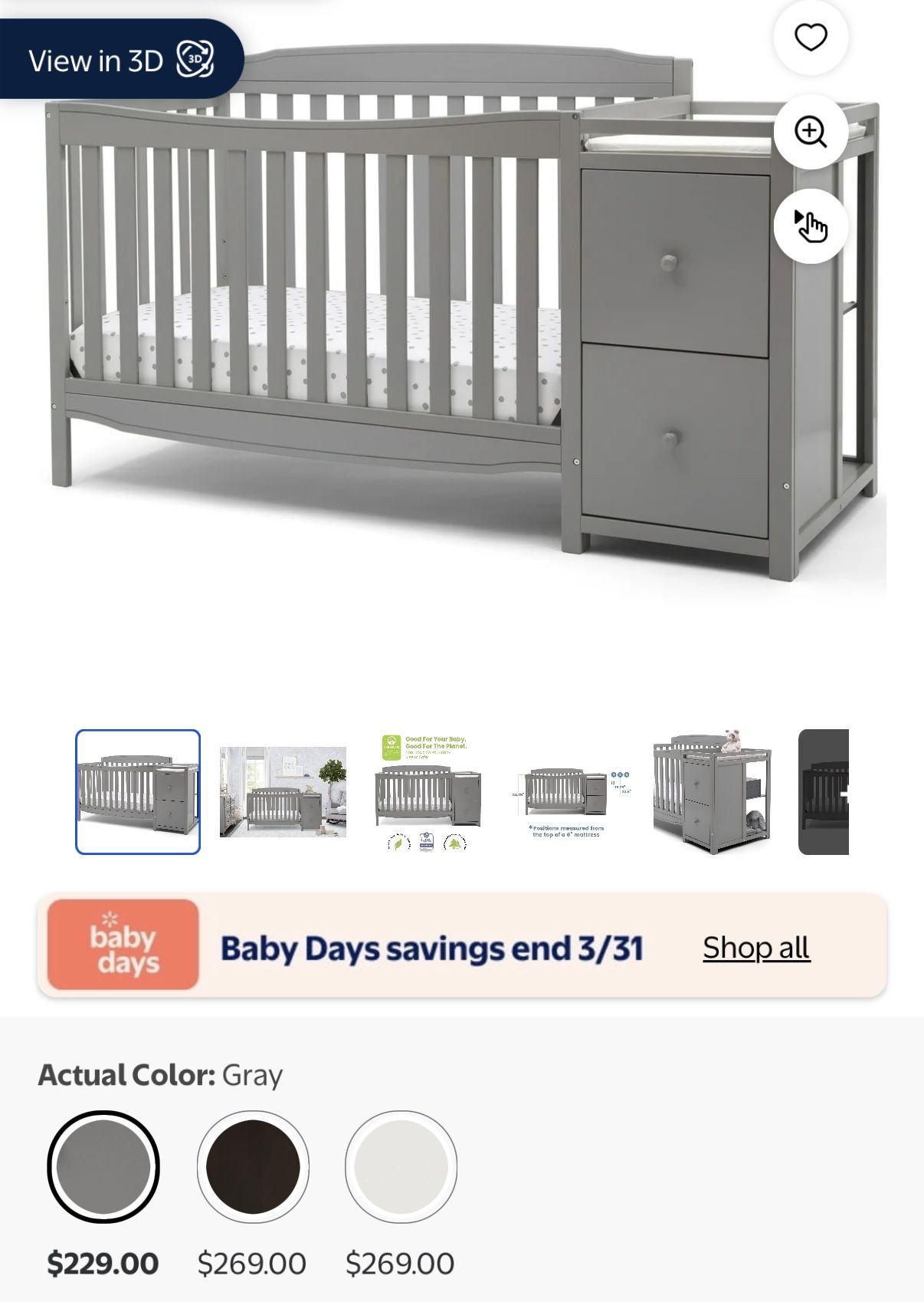 Delta Children Mason 6-in-1 Convertible Crib and Changer, Gray - NEW