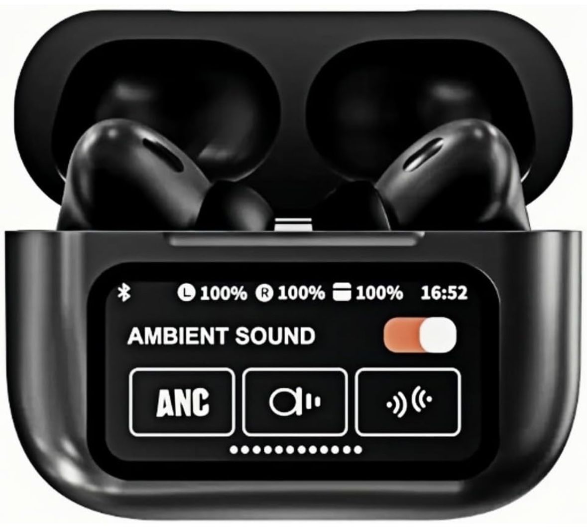 ANC Active Noise Cancelling Earbuds with Smart Touch Screen, Bluetooth 5.4 Headphones Built-in HD Mic, Touch Screen Earbuds, Waterproof in Ear Earphon