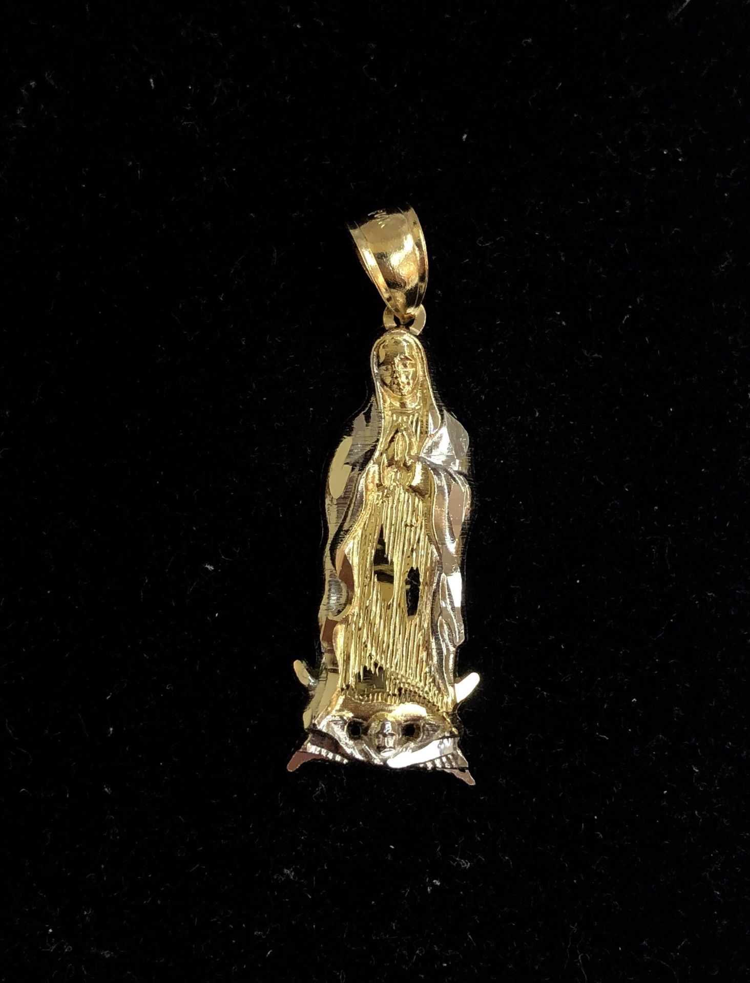 Guadalupe body religious pendant 14K REAL YELLOW & WHITE GOLD