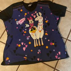 Disney Scrub Top Tunic Style Minnie On Llama XL NNTS