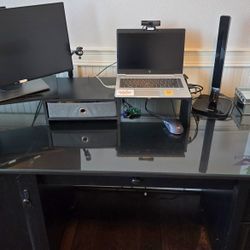 Black Office Desk with Glass Top 
