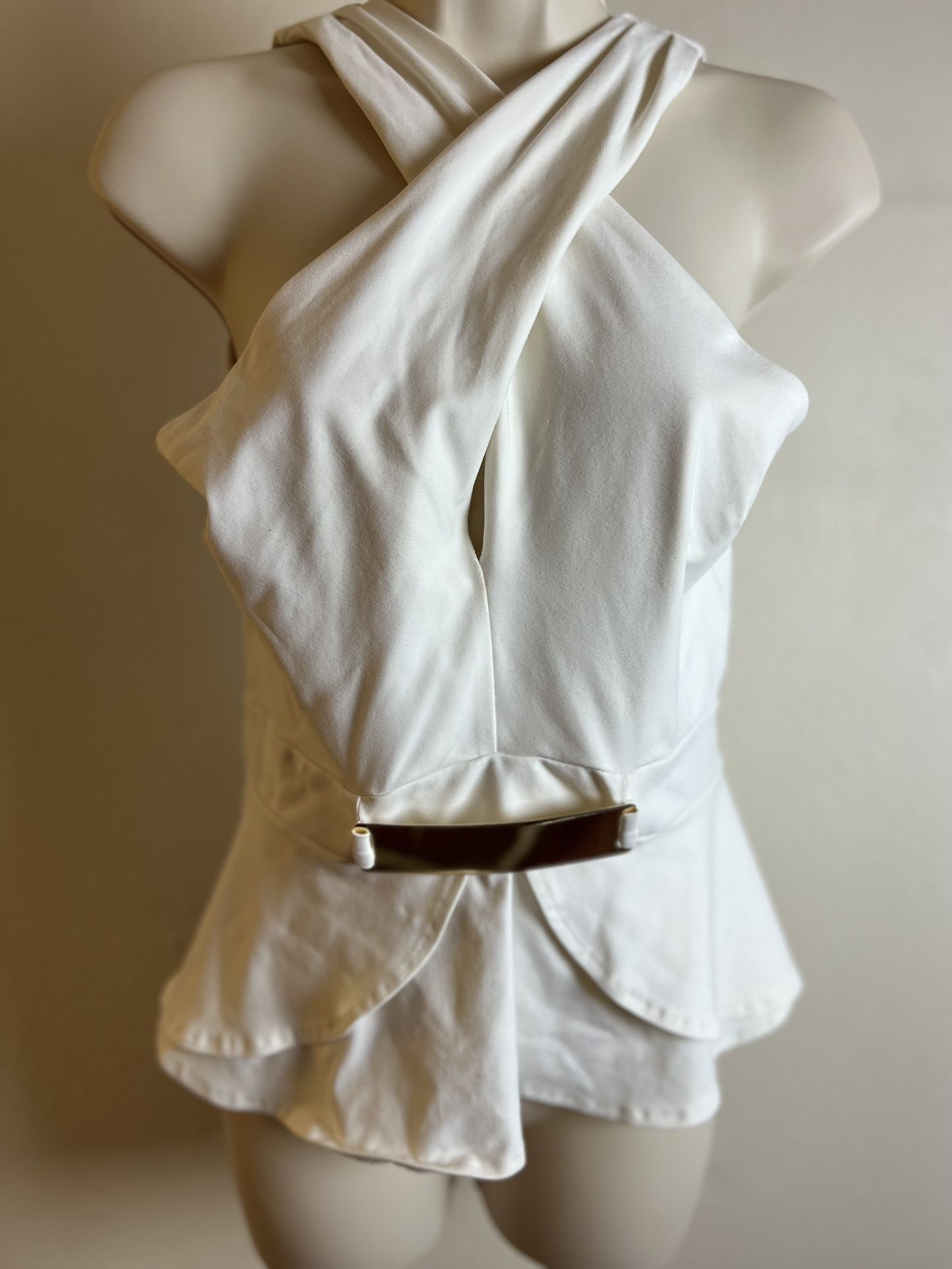 Bebe Cross Halter Top In White 