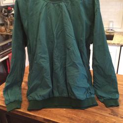 HUNTER GREEN COTTON PULLOVER JACKET 26” LONG, 24” ACROSS CHEST