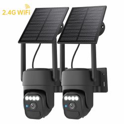 New 2-pack of solar-powered wireless outdoor security cameras.