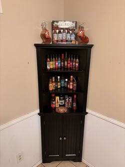 Black Wood Corner Cabinet with Shelves