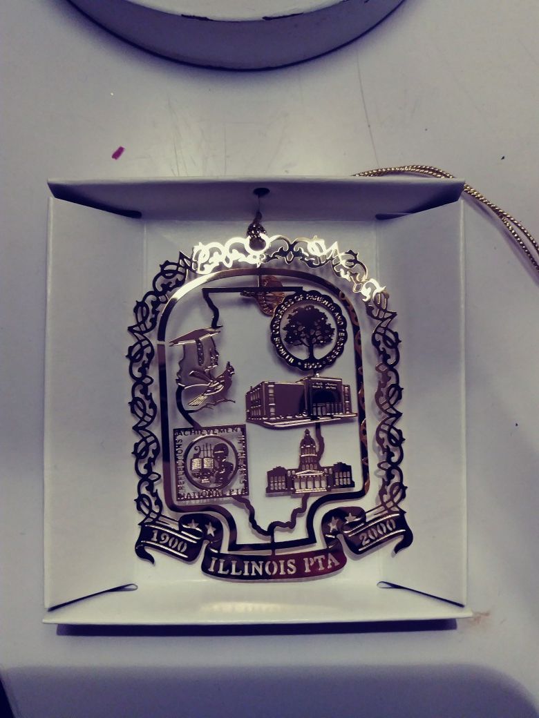 Illinois PTA 100 Years (1900-2000) 24K Gold Finish Brass Ornament