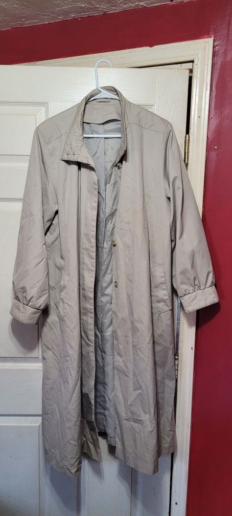 Vintage Rain Shedder Jacket Womens 1X Tan Button Up Trench Coat Pockets Belt
