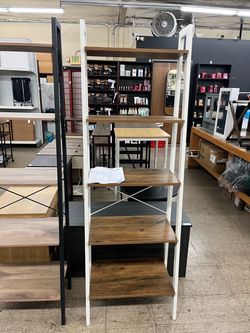 VASAGLE 5-Tier Ladder Shelf Bookcase Book Shelf Storage Shelves - Honey Brown / White