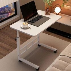Adjustable Height Mobile Computer Desk with Wheels/ Portable Rolling Workstation for Home Office Study and Small Spaces White