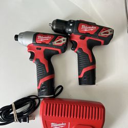 Milwaukee M12 Drill And Impact Driver Bundle with 2 batteries and Charger Bundle.